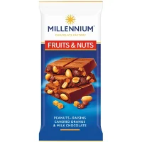 Шоколад молочний з арахісом,апельсином та родзинками Fruits&Nuts Millennium 100 г