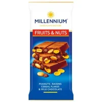 Шоколад молочний з арахісом,пластівцями та родзинками Fruits&Nuts Millennium 100 г